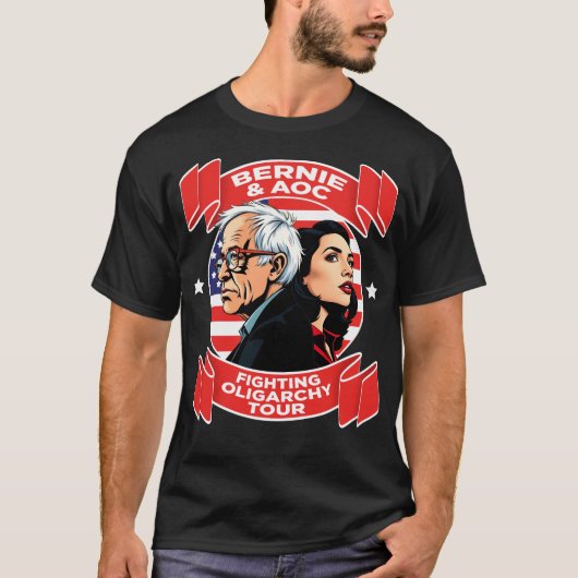 Bernie Sanders en AOC vechten oligarchie vechttour T-shirt (Voorkant)