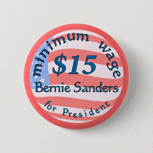 Bernie Sanders Support, minimumloon $15 op vlag Ronde Button 5,7 Cm
