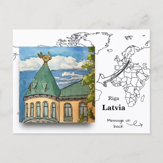 Beroemd Kat Huis, Riga Letland Briefkaart (Voorkant)