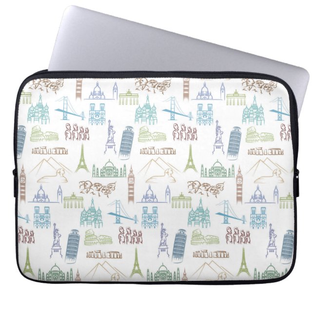 beroemd Landmarks Pattern Laptop Sleeve (Voorkant)