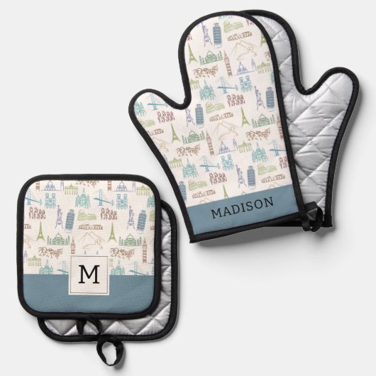 beroemd Landmarks Pattern Ovenwant & Pannenlap Set (Voorkant / Achterkant)