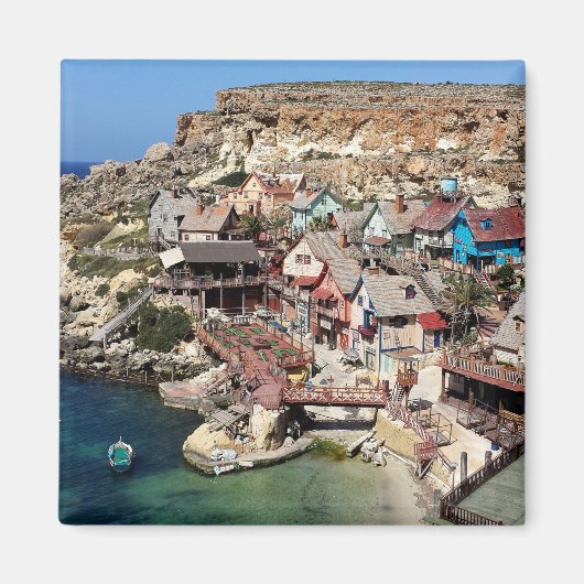 beroemd Popeye-dorp met kleurrijke huizen, Malta Magneet (Voorkant)