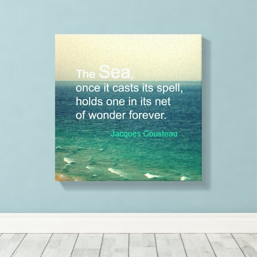 BEROEMD ZEE QUOTE JACQUES COUSTEAU FOTO KUNST CANVAS AFDRUK (Insitu (Houten vloer))