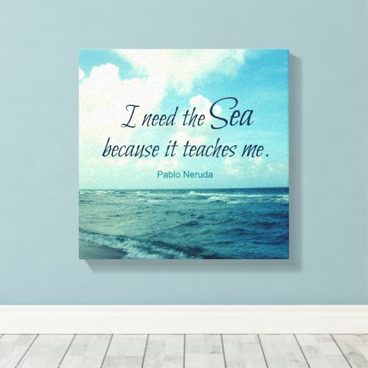 BEROEMD ZEE QUOTE PABLO NERUDA FOTO KUNST CANVAS AFDRUK (Insitu (Houten vloer))