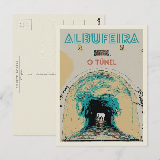 Beroemde Albufeira Beach Access Tunnel, Algarve Briefkaart (Voorkant / Achterkant)
