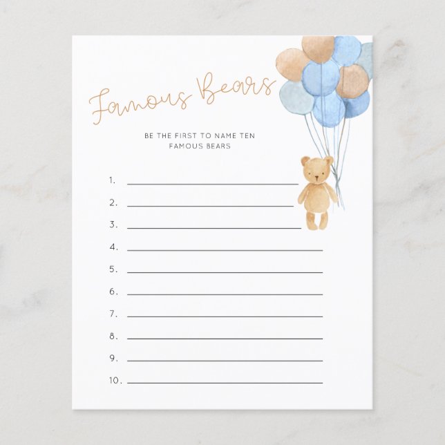 Beroemde Beren spel Blue Tan Balloons (Voorkant)