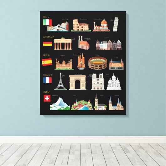 beroemde Europese monumenten Canvas Afdruk (Insitu (Houten vloer))