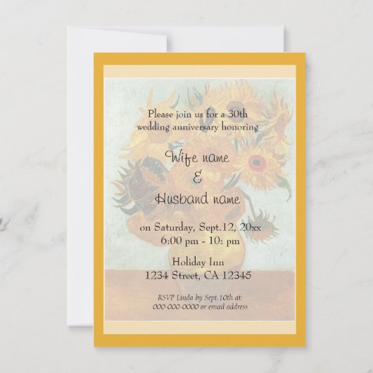 Beroemde fijne kunst twaalf zonnebloemen jubileum kaart (Achterkant)