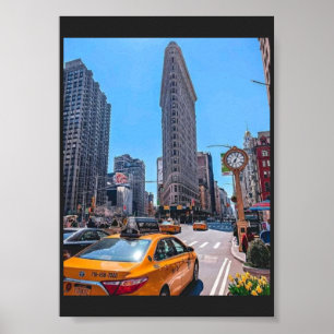 Beroemde Flatiron Building New York Gele Taxi Retr Poster