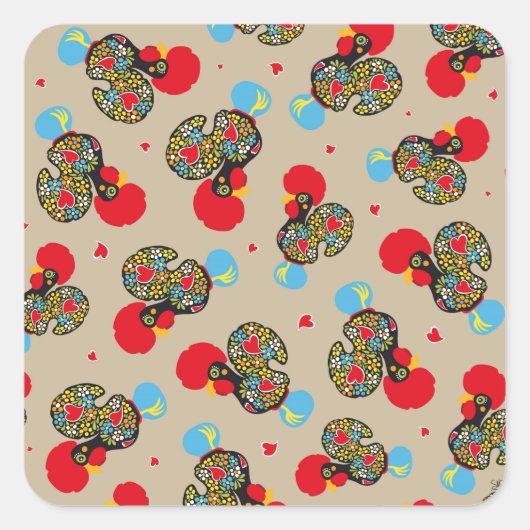 Beroemde haan van Barcelos Nr 06 Patroon Vierkante Sticker (Voorkant)