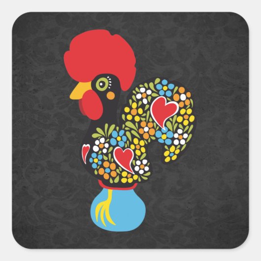 Beroemde haan van Barcelos Nr 06 -  Zwart Vierkante Sticker (Voorkant)