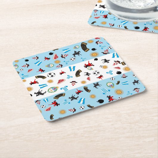 beroemde iconen van Argentinië met vlag Kartonnen Onderzetters (Schuin)