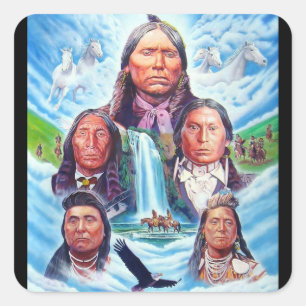 Beroemde Indiaanse indianen chefs schilderij Vierkante Sticker