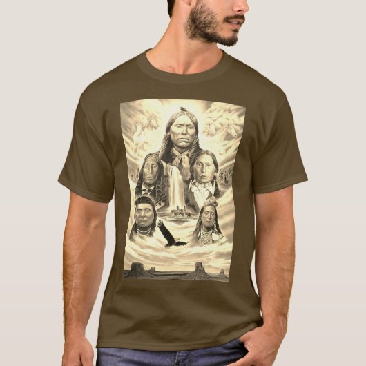 Beroemde Indianen Indiase Chiefs Mannen Bruin T-shirt (Voorkant)