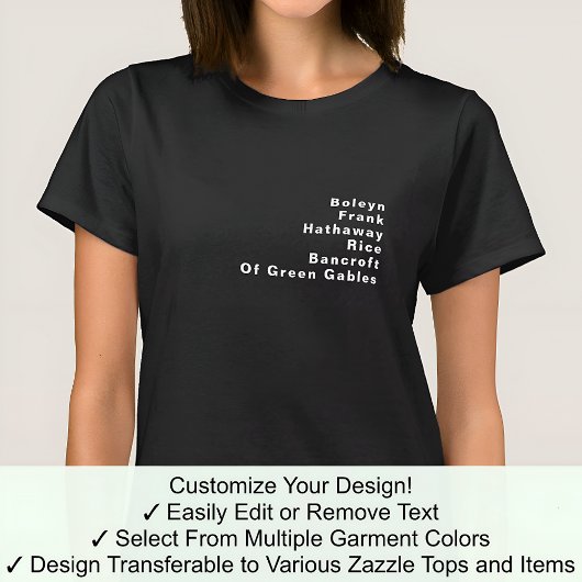 Beroemde Opmerkelijke Douane Bewerkbare Familienam T-shirt