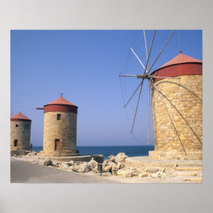 Beroemde oude windmolens van Rhodos Griekenland Poster