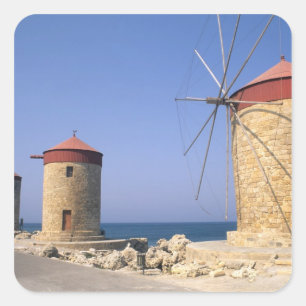 Beroemde oude windmolens van Rhodos Griekenland Vierkante Sticker
