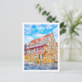 Beroemde reis Waterverf schets van het vierde Duit Briefkaart (Staand voorkant)
