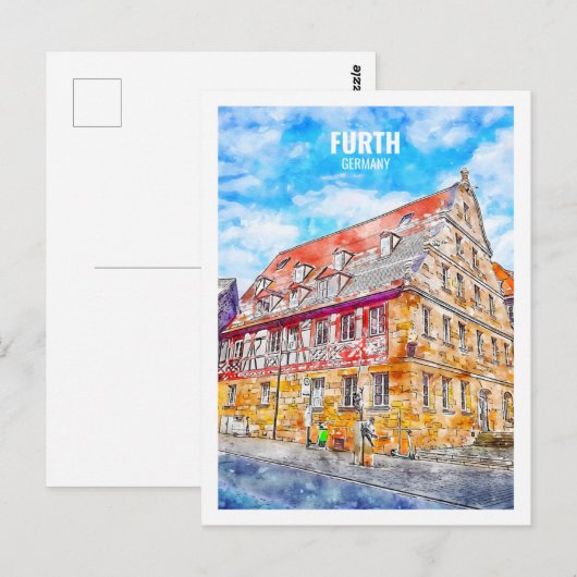 Beroemde reis Waterverf schets van het vierde Duit Briefkaart (Voorkant / Achterkant)