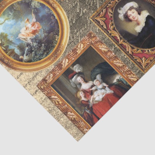 Beroemde Rococo Art Framed Antiek Decoupage Tissuepapier (Detail)