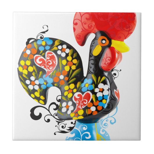 beroemde rooster van Barcelos Nr 06 - Floral editi Tegeltje (Voorkant)