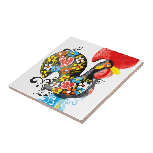 beroemde rooster van Barcelos Nr 06 - Floral editi Tegeltje (Zijkant)