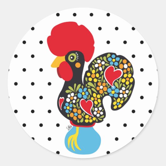 beroemde rooster van Barcelos Nr 06 - Polka Dots Ronde Sticker (Voorkant)
