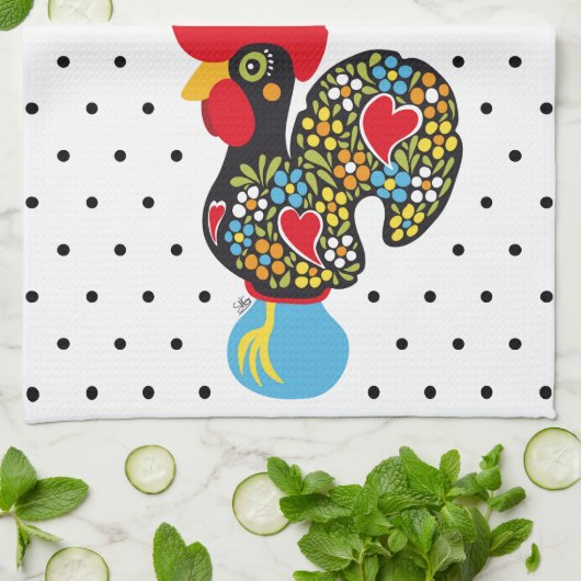 beroemde rooster van Barcelos Nr 06 - Polka Dots Theedoek (Gevouwen)