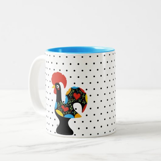 beroemde rooster van Barcelos Nr 09 - Polka Dots Tweekleurige Koffiemok (Voorkant links)
