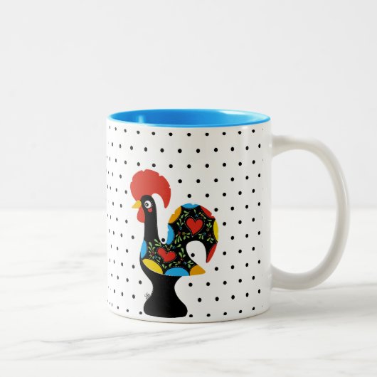 beroemde rooster van Barcelos Nr 09 - Polka Dots Tweekleurige Koffiemok (Rechts)