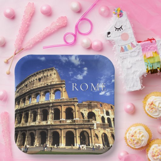 Beroemde ruïnes van het Colosseum Rome | Italië Papieren Bordje (Feest)