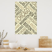  beroemde steden, het Poster Word Cloud (Keuken)