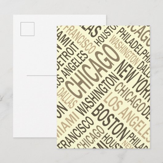  beroemde steden Verenigde Staten Word Cloud Briefkaart (Voorkant / Achterkant)
