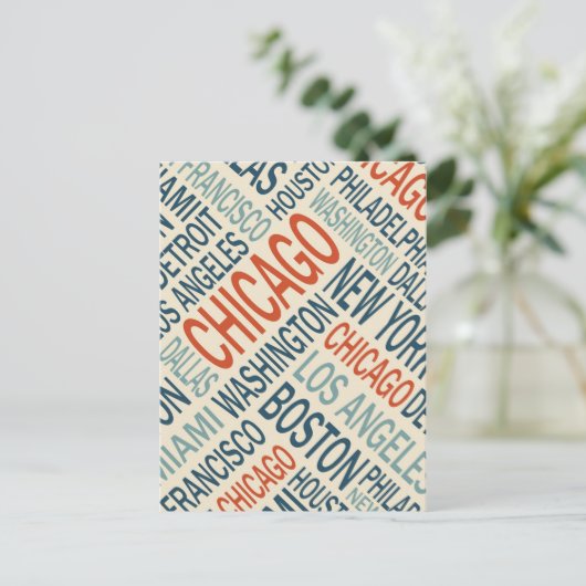 beroemde steden Verenigde Staten Word Cloud Briefkaart (Staand voorkant)