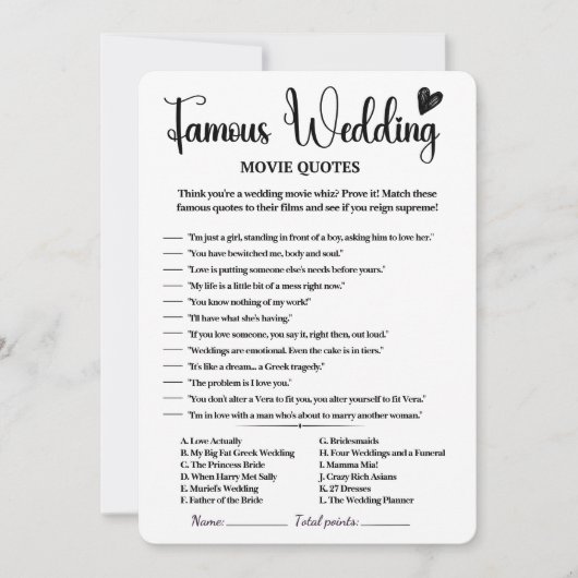 Beroemde Trouwfilm Citeert Vrijgezellenfeest Games Kaart (Voorkant)
