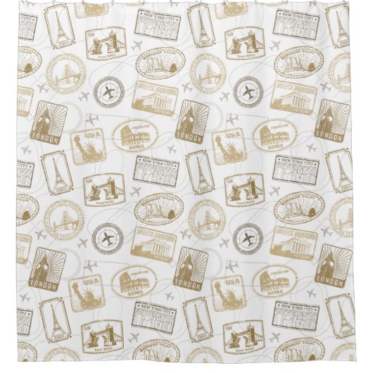 beroemde World Landmarks World Traveler Pattern Douchegordijn (Voorkant)