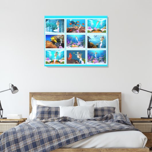 Beroemde Zeemeermin Collage. Canvas Afdruk (Insitu (Slaapkamer))