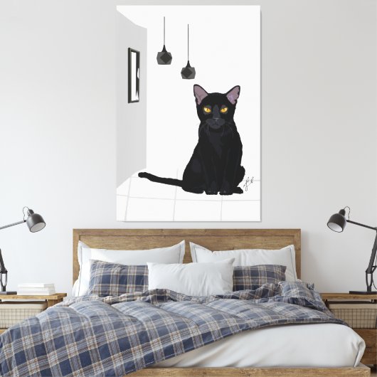 Beroemde zwarte kat schilderij gedrukte kunst aan  canvas afdruk (Insitu (Slaapkamer))