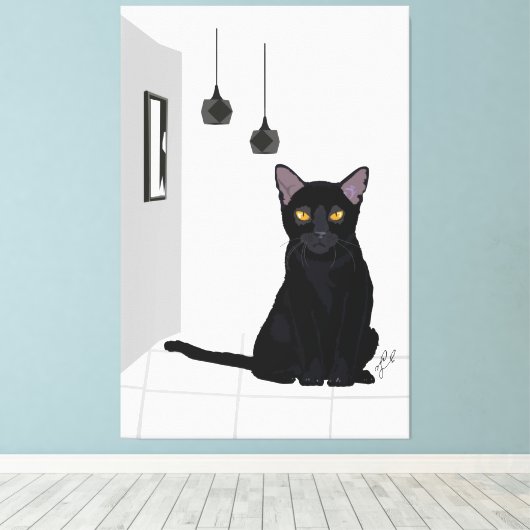 Beroemde zwarte kat schilderij gedrukte kunst aan  canvas afdruk (Insitu (Houten vloer))