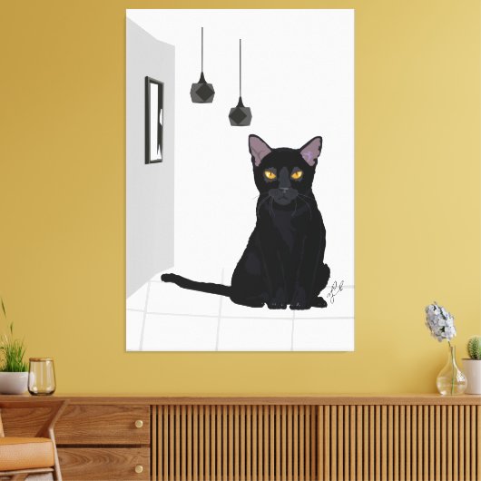 Beroemde zwarte kat schilderij gedrukte kunst aan  canvas afdruk (Insitu (Woonkamer))
