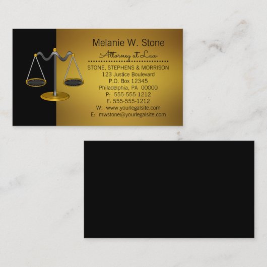 Beroepsrecht Advocaat Schaalzaken van Justitie Visitekaartje (Voorkant / Achterkant)