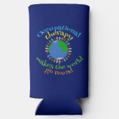 Beroepstherapie maakt de wereld draaiende seltzer blikjeskoeler (Achterkant)