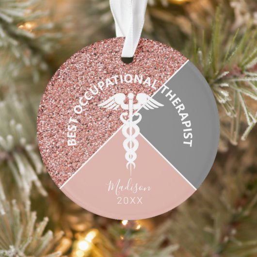 Beroepstherapie Roze Glitter Gepersonaliseerd Ornament (Boom)