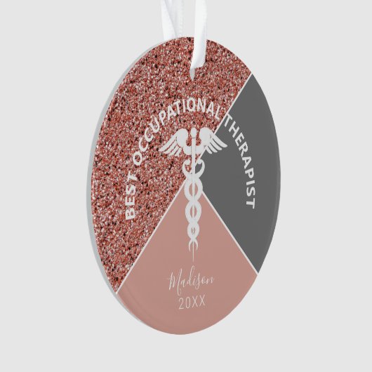 Beroepstherapie Roze Glitter Gepersonaliseerd Ornament (voorkant)