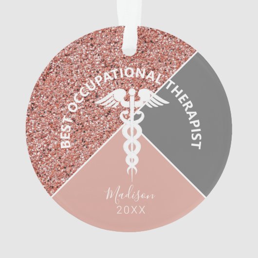 Beroepstherapie Roze Glitter Gepersonaliseerd Ornament (achterkant)