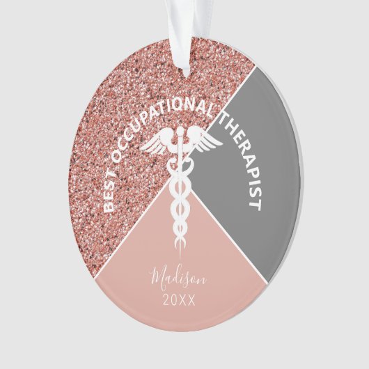 Beroepstherapie Roze Glitter Gepersonaliseerd Ornament (voorkant)