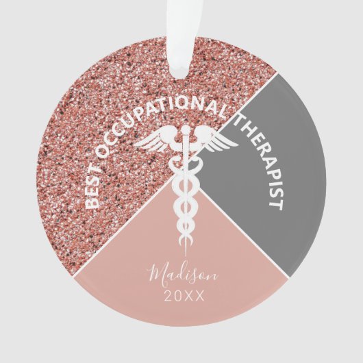 Beroepstherapie Roze Glitter Gepersonaliseerd Ornament (voorkant)