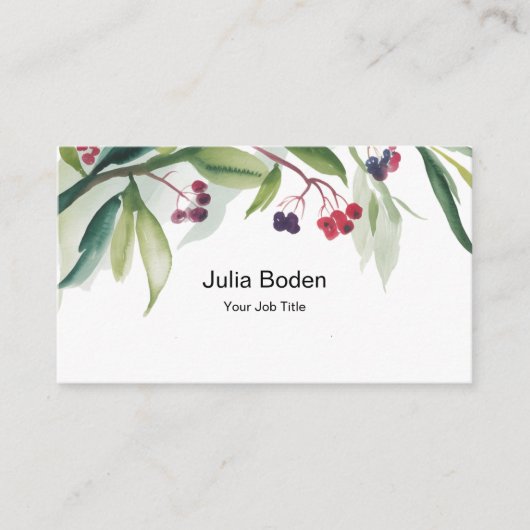 Berries and Branches Watercolor Rustic Visitekaartje (Voorkant)