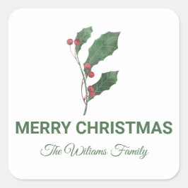 Berries and Leaves Custom Merry Christmas Holiday Vierkante Sticker
