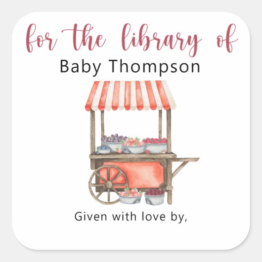 Berries - Baby Shower bookplate, books for baby Vierkante Sticker (Voorkant)